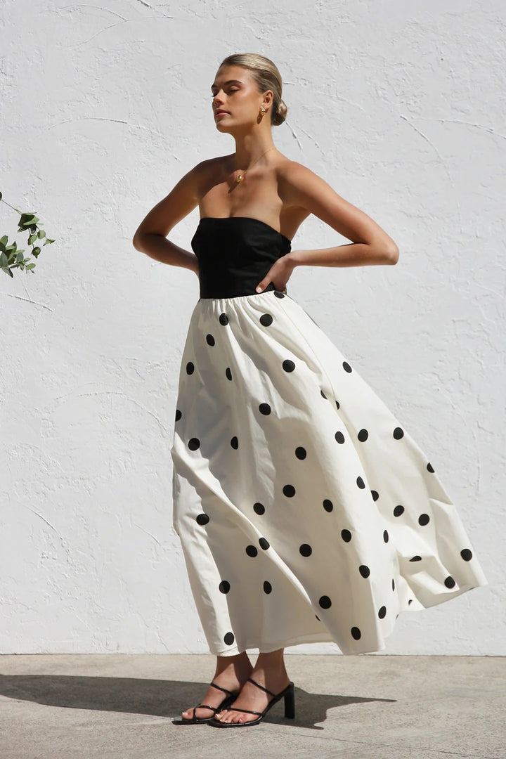 White Strapless Polka Dot Dress