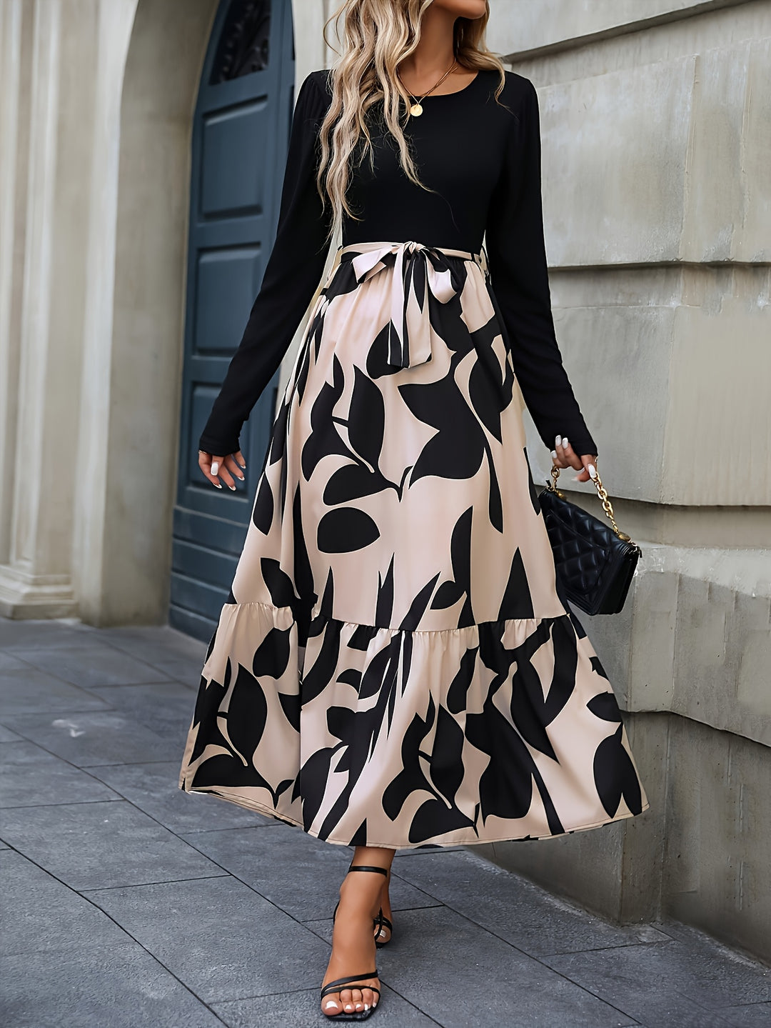 Black Printed Tiered Dress