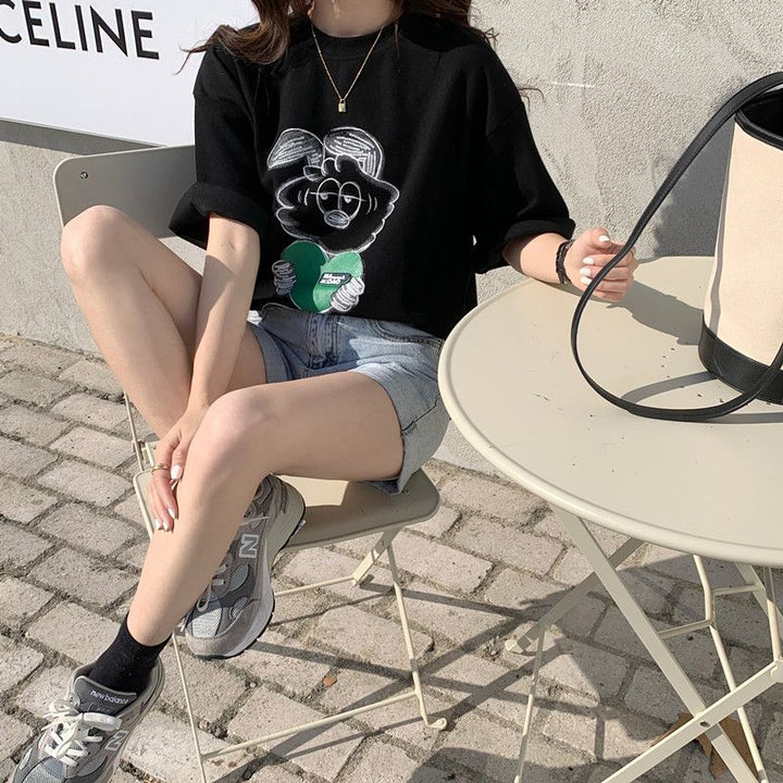 Black Chest Print Graphic Tshirt