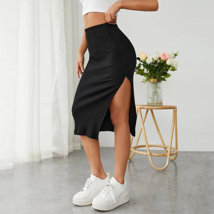 Black High Waist Side Slit Skirt