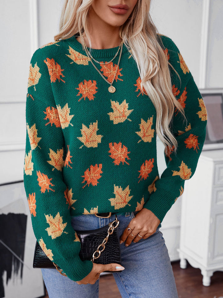 Green Full Sleeves Printed Sweater