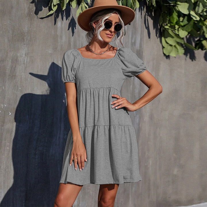 Grey  Short Sleeve Flared Dress