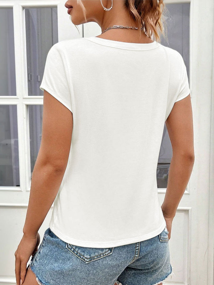 Off White Short Sleeve V-Notch Top