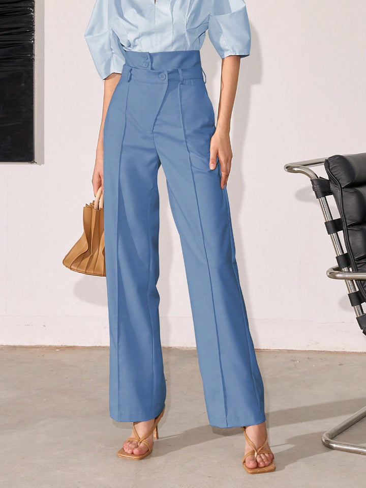 Blue High Waist Side Button Pant