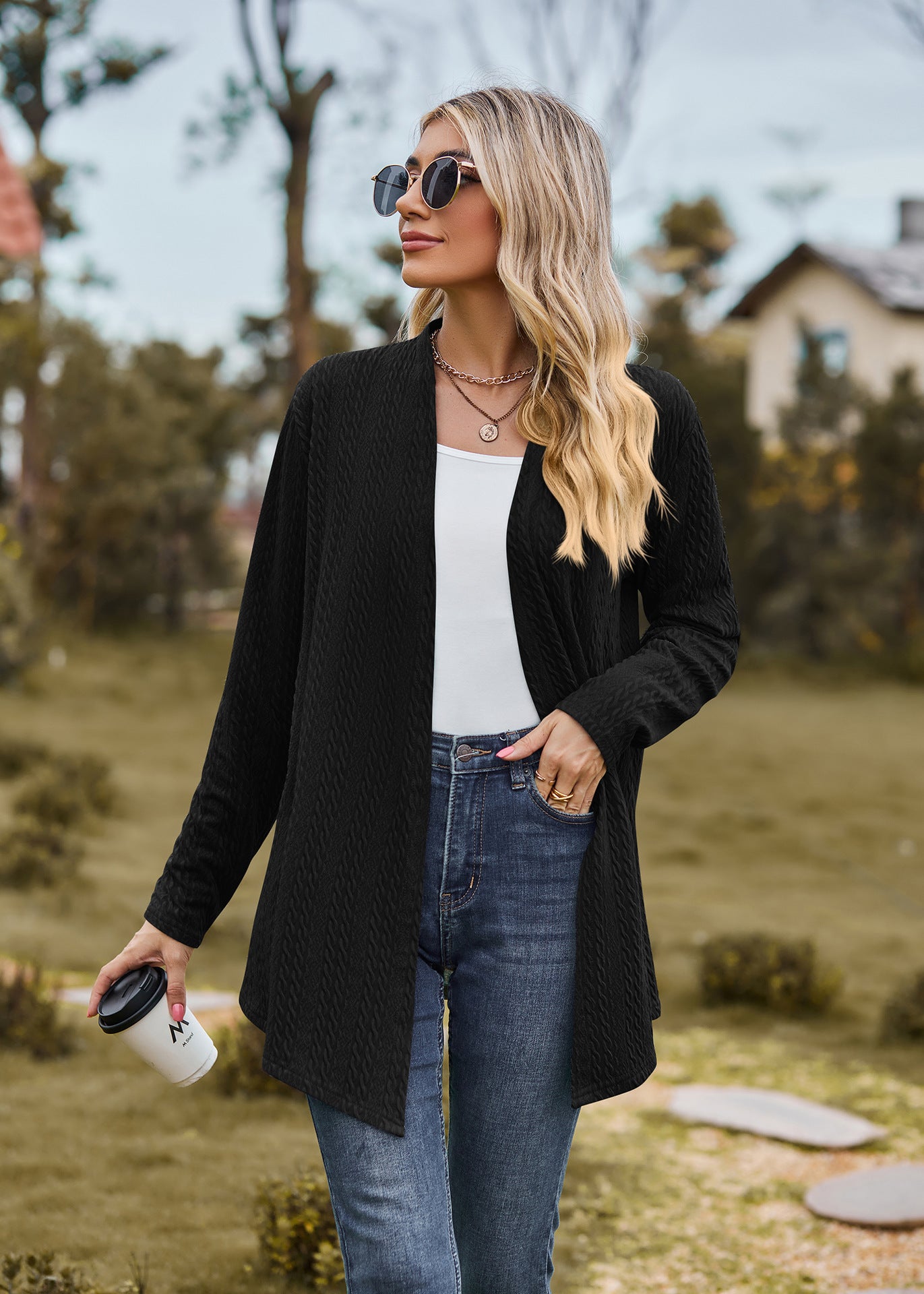Navy Blue Solid Textured Shrug