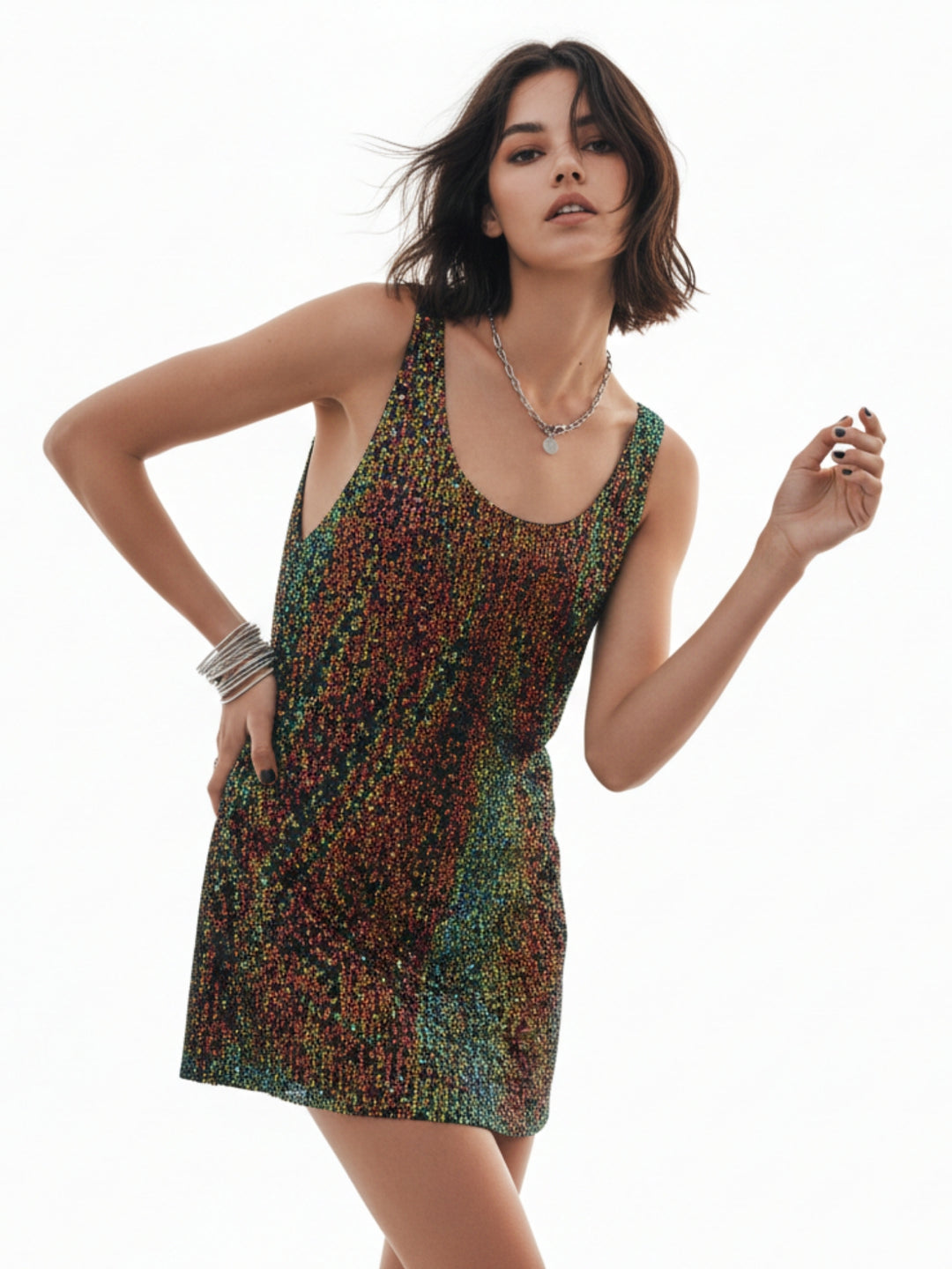 Multi Shoulder Strap Sequined Dress