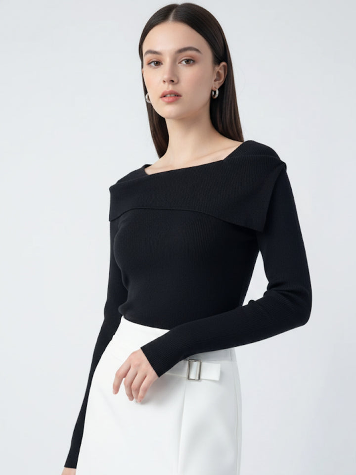 Black Full Sleeve Round Neck Neck Wrap Top
