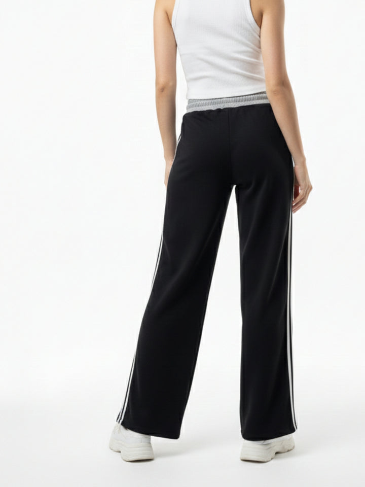 Black Contrast Waist Band Side Stripe Pant
