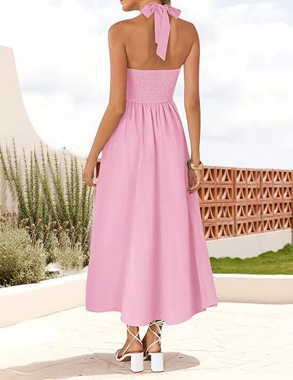 Pink Square Halter Neck Dress