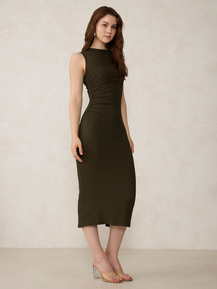 Olive Textured Knit Midi Dress