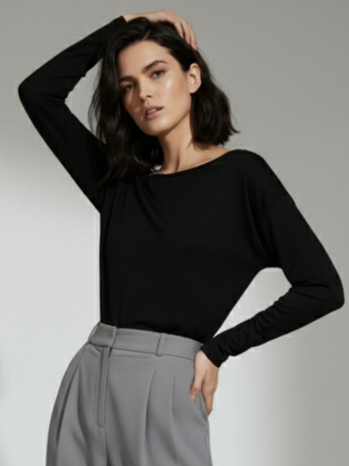 Black Off-Shoulder Solid Basic Sweater