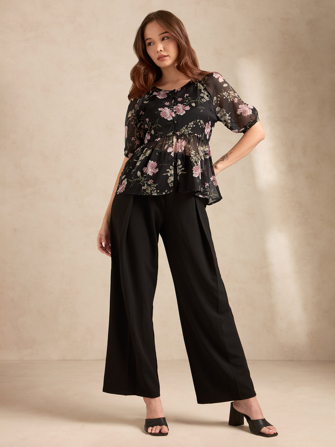 Black Floral Printed Blouse