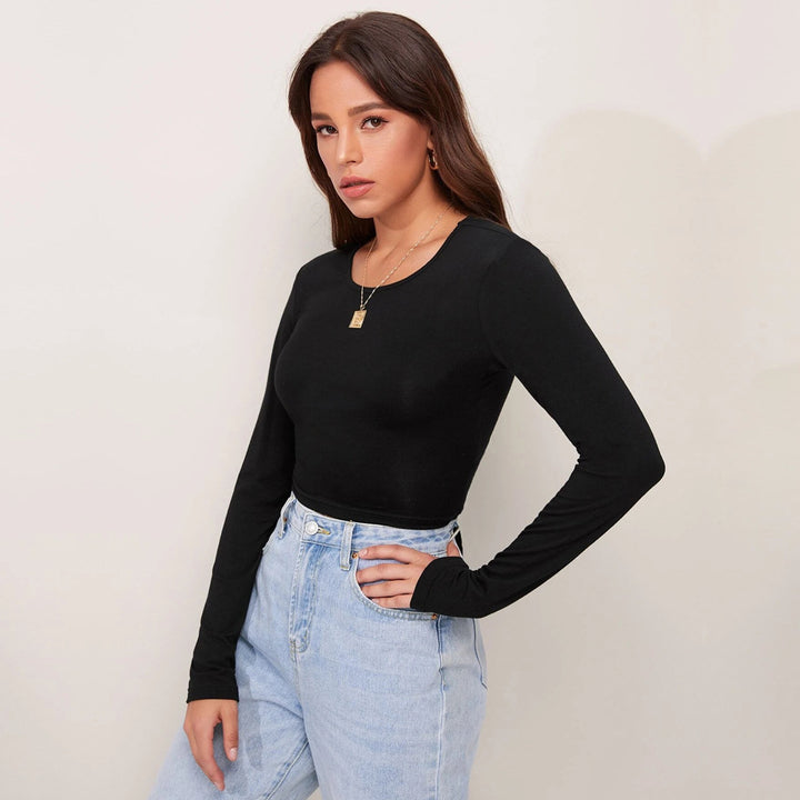 Black Fitted Top With Back Tie Up