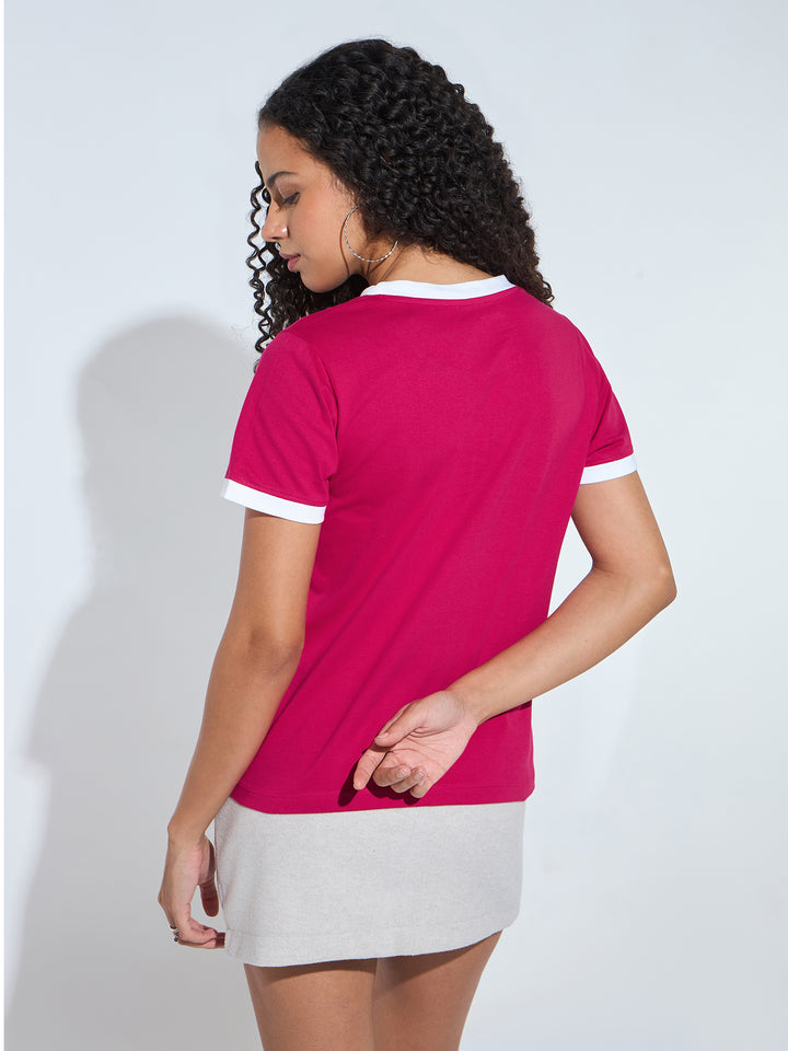 Red Graphic Printed Contrast Hem T-Shirt