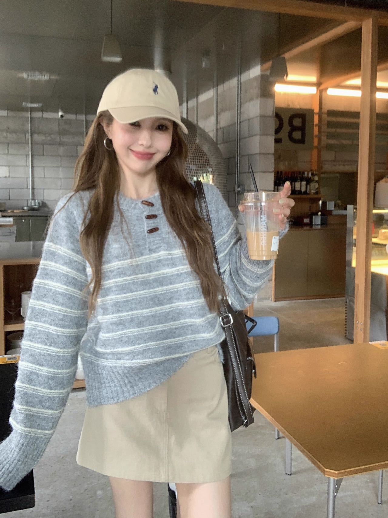 Grey Full Sleeve Striped Sweater