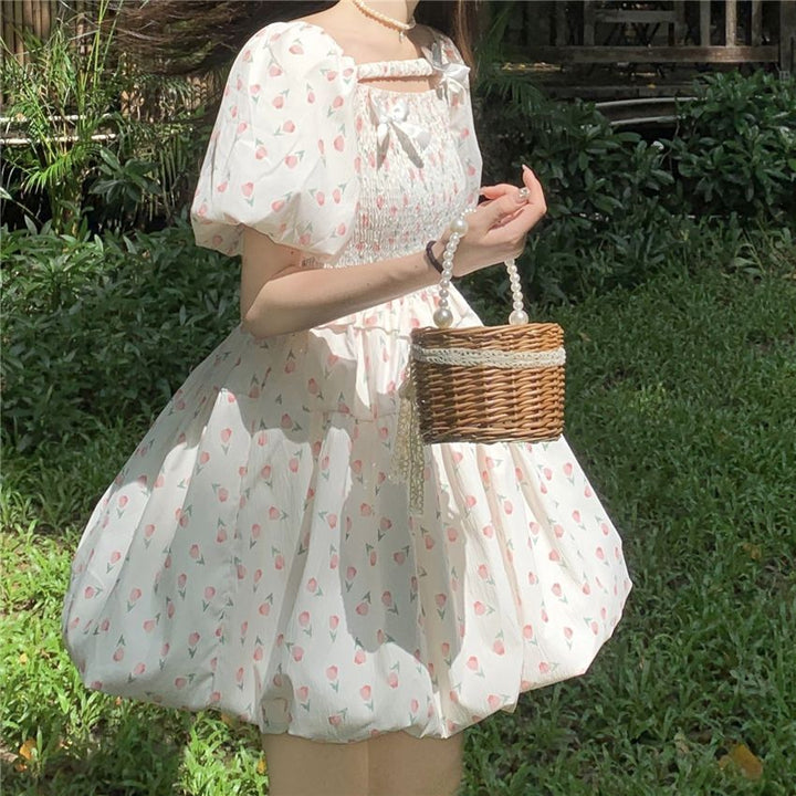 Cream Mini Dress With Smoking Detail