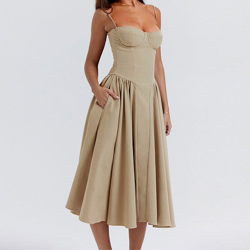 Off White Sweatheart Neck Fit And Flare With High Slit Dress