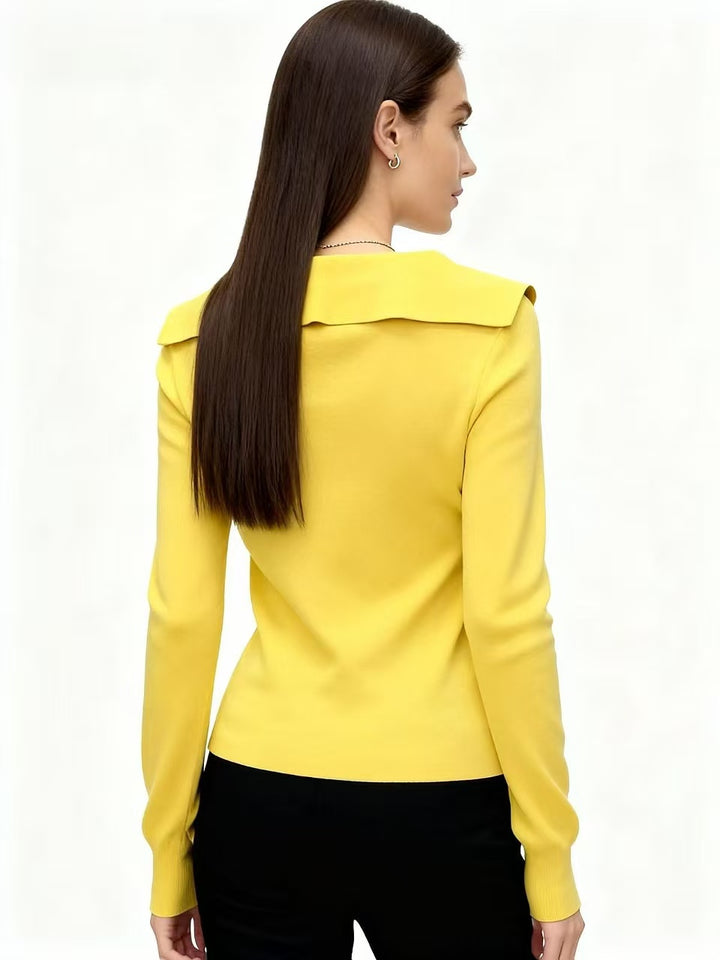 Yellow Full Sleeve V Neck Tie Up Top
