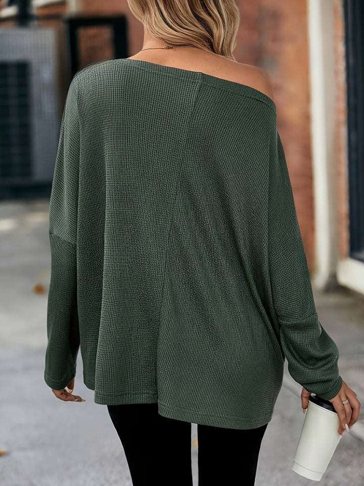 Olive Full Sleeve One Shoulder Sweatshirt