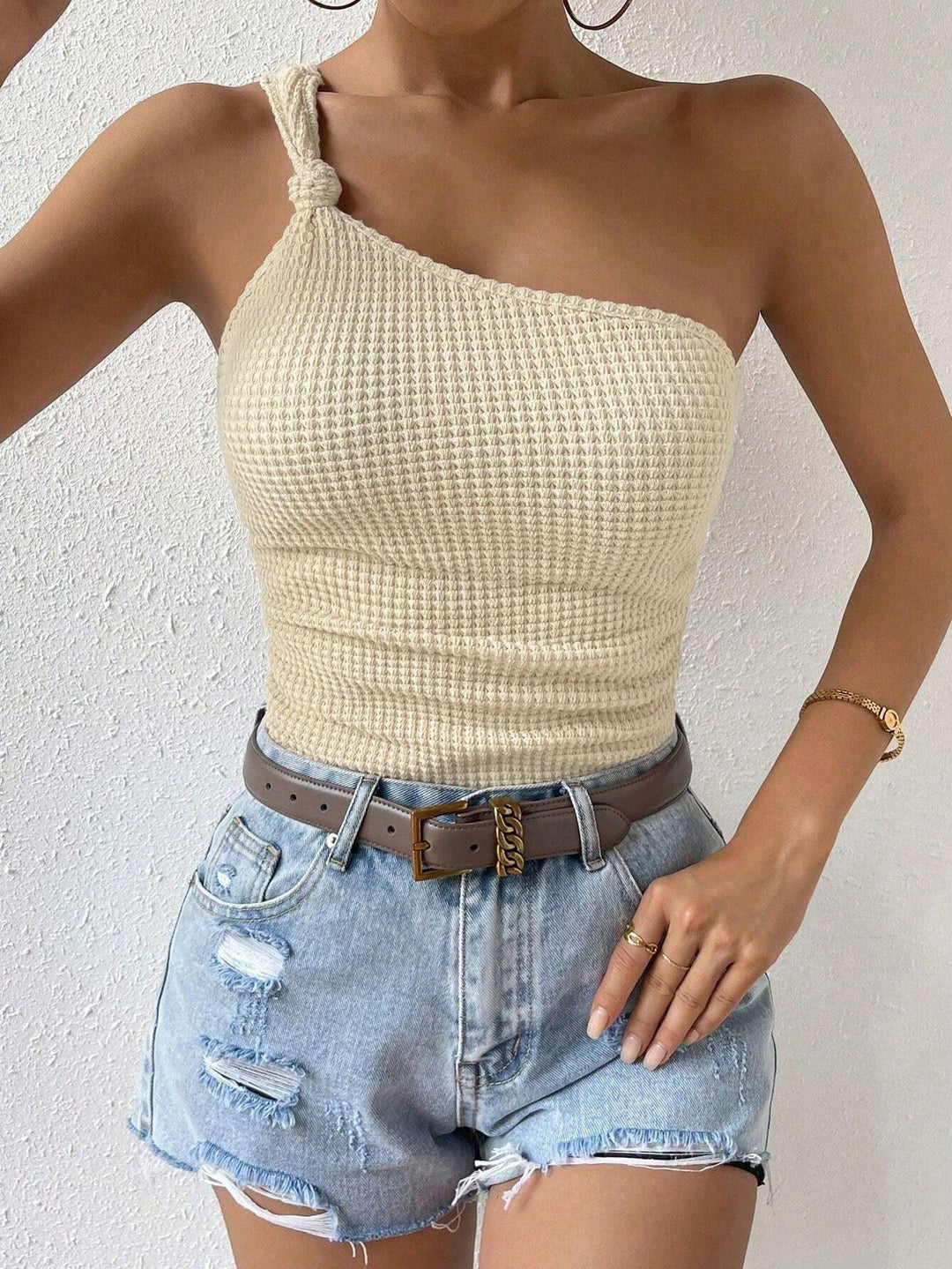 Cream One Shoulder Knot Top