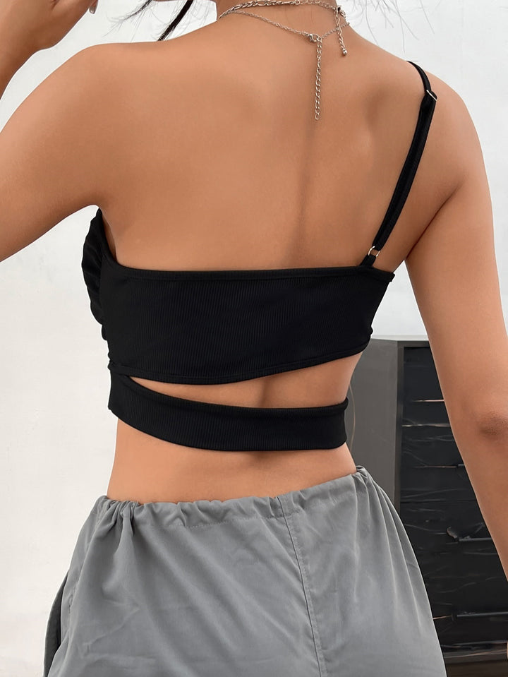 Black One Shoulder Strap Top