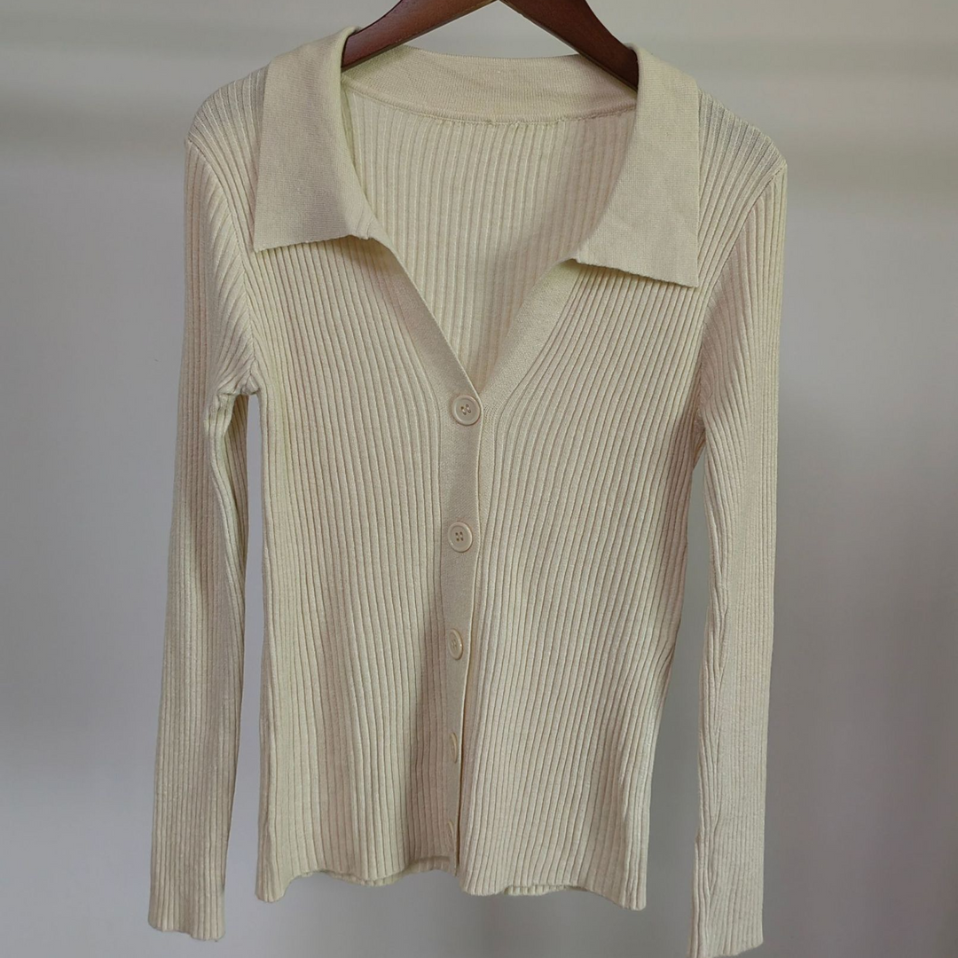 Cream Collared Knit Top