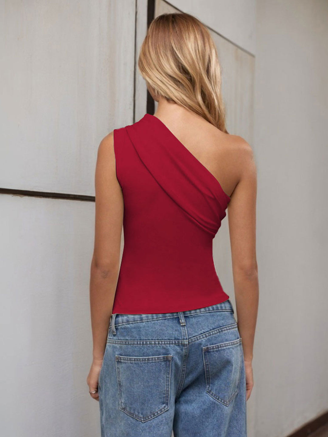 Red One Shoulder Asymmetrical Top