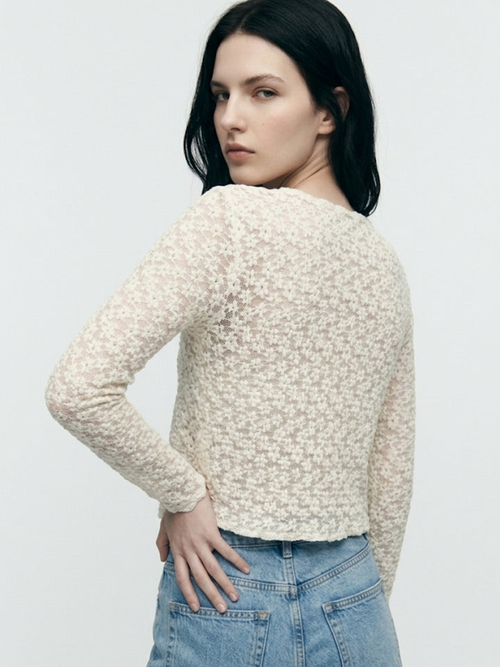 Cream Front Open Cardigan Styled Top