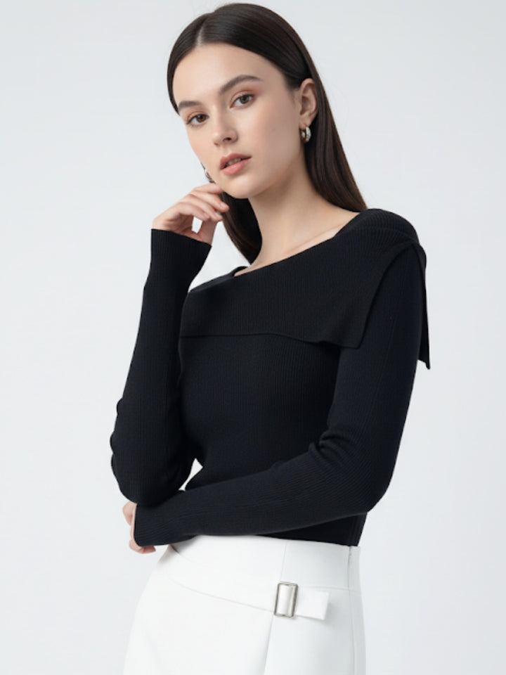 Black Full Sleeve Round Neck Neck Wrap Top