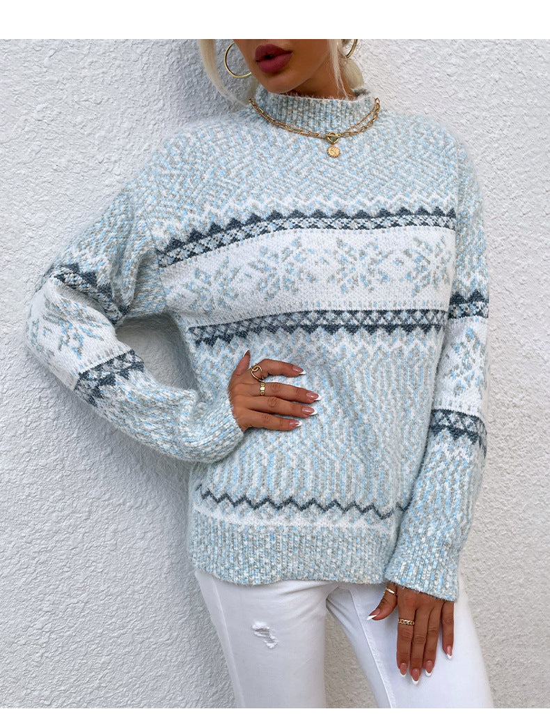 Blue Full Sleeves Printed Sweater