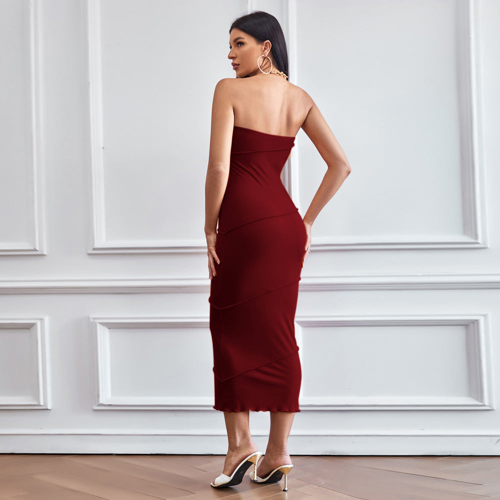 Wine Strapless Fitted Dress