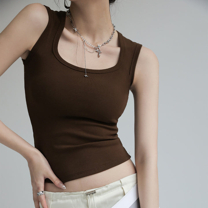 Brown Scoop Neck  Tank Top