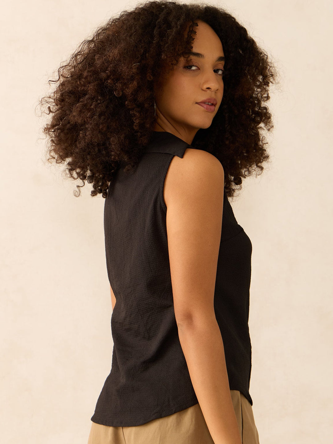 Black Textured Cropped Shirt