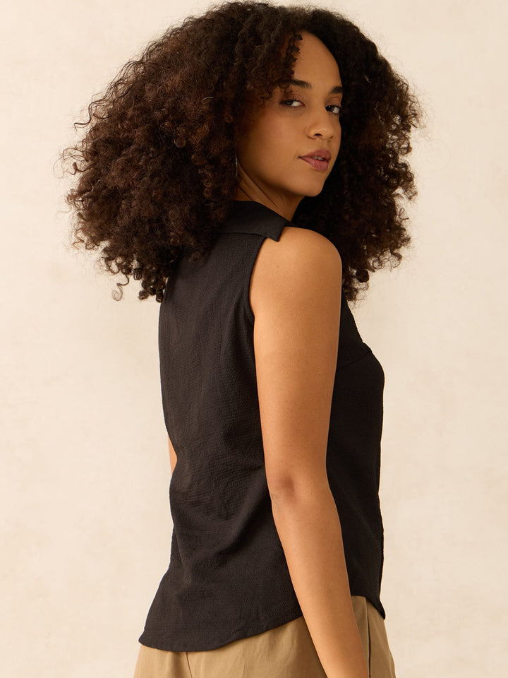 Black Textured Cropped Shirt