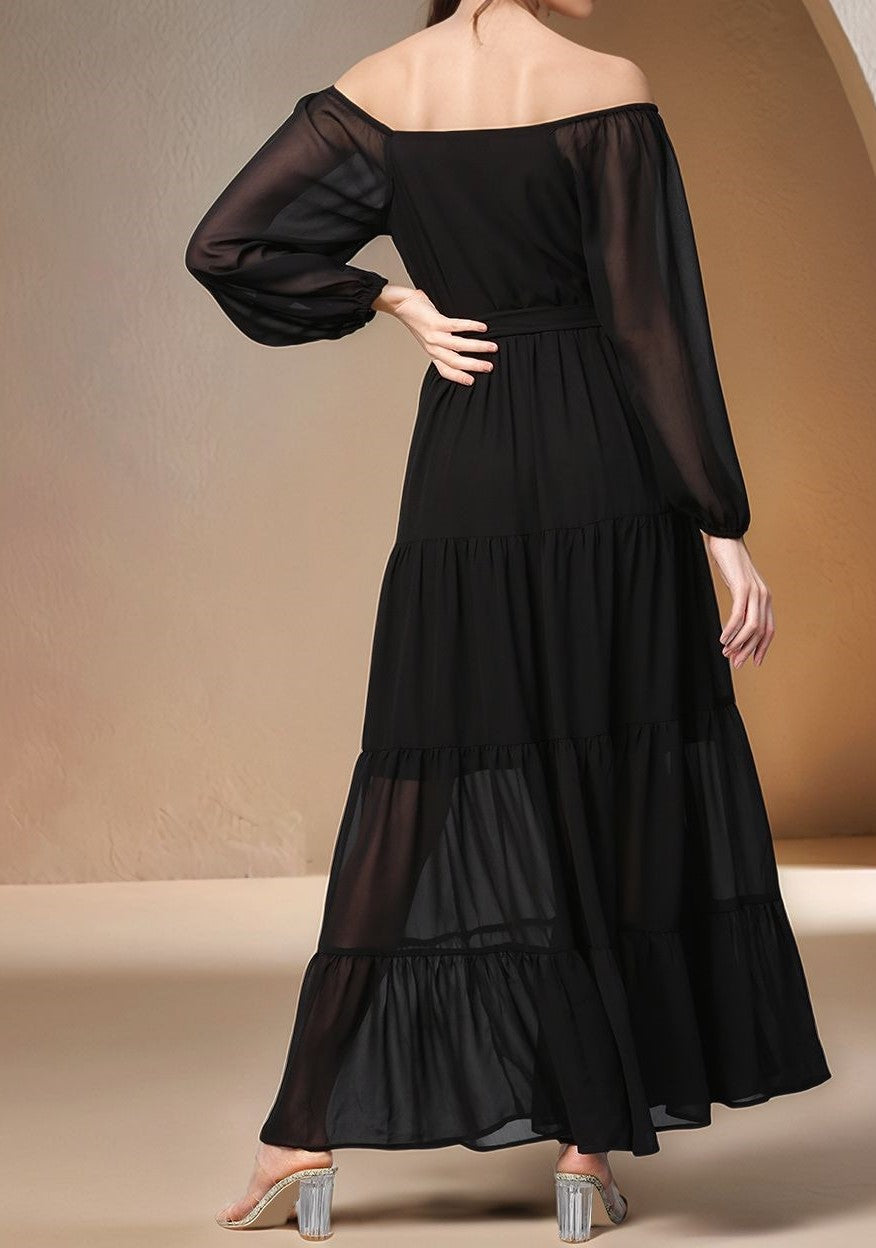Black Bishop Sleeve Off Shoulder Dress