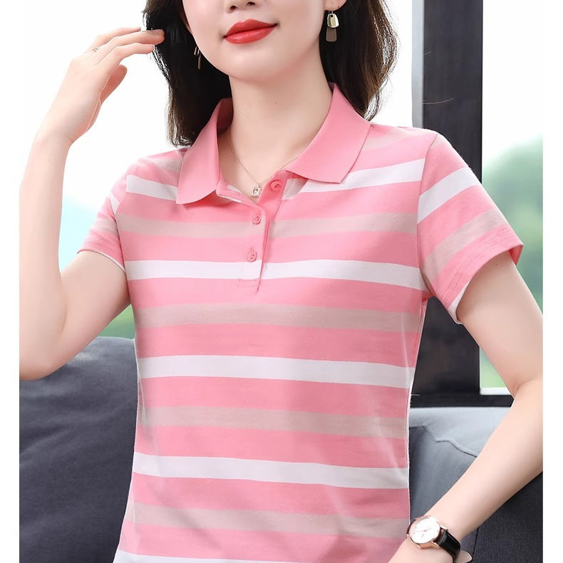White Thick Striped Polo T-Shirt