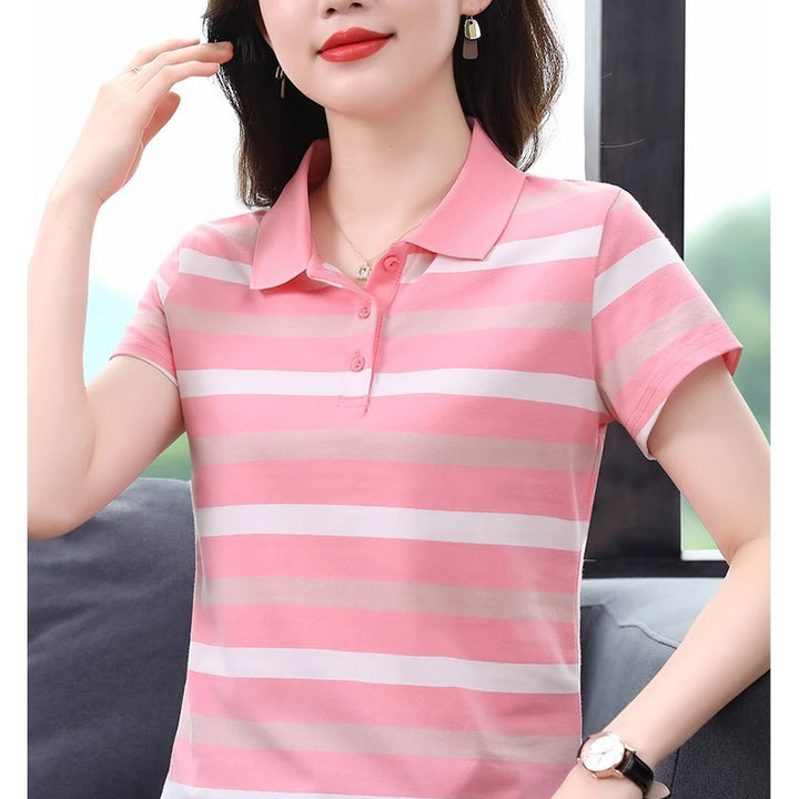 White Thick Striped Polo T-Shirt