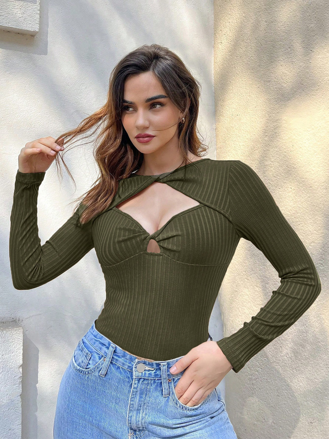 Olive Diamond Cut Out Top