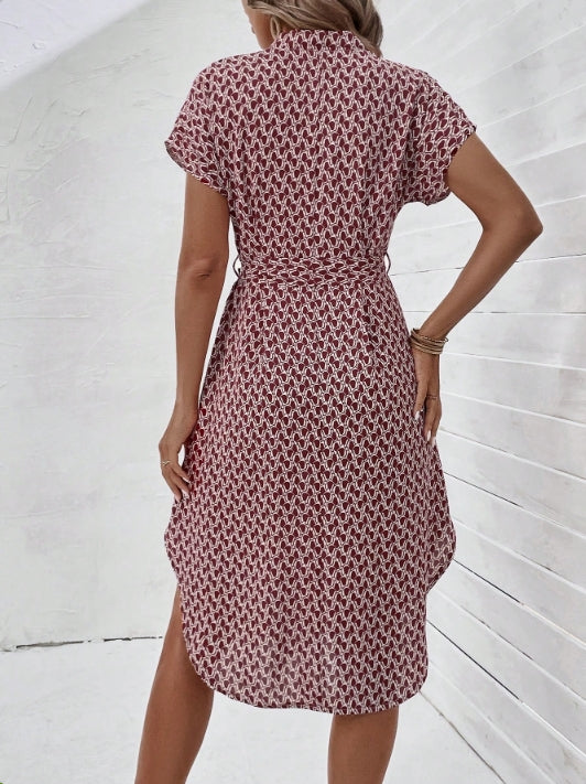 Red Round Hem Shirt Dress