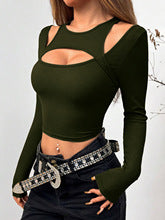 Green Full Sleeve Cut-Out Detail Top