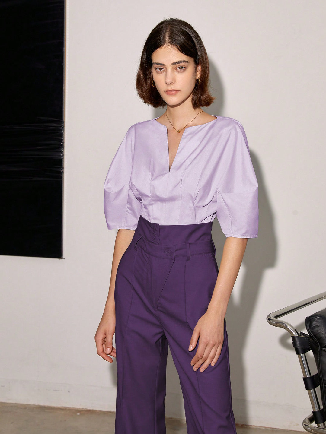 Purple High Waist Side Button Pant
