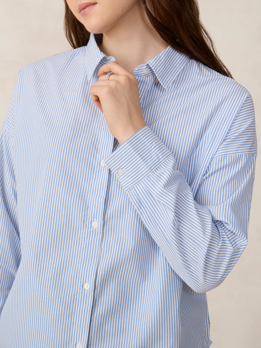 White Oversized Drop Shoulder Stripe Shirt