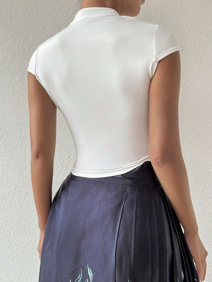 White High Neck Solid Top