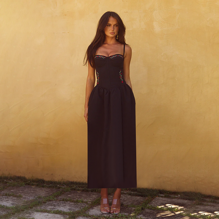 Black Strappy Corset Flared Dress
