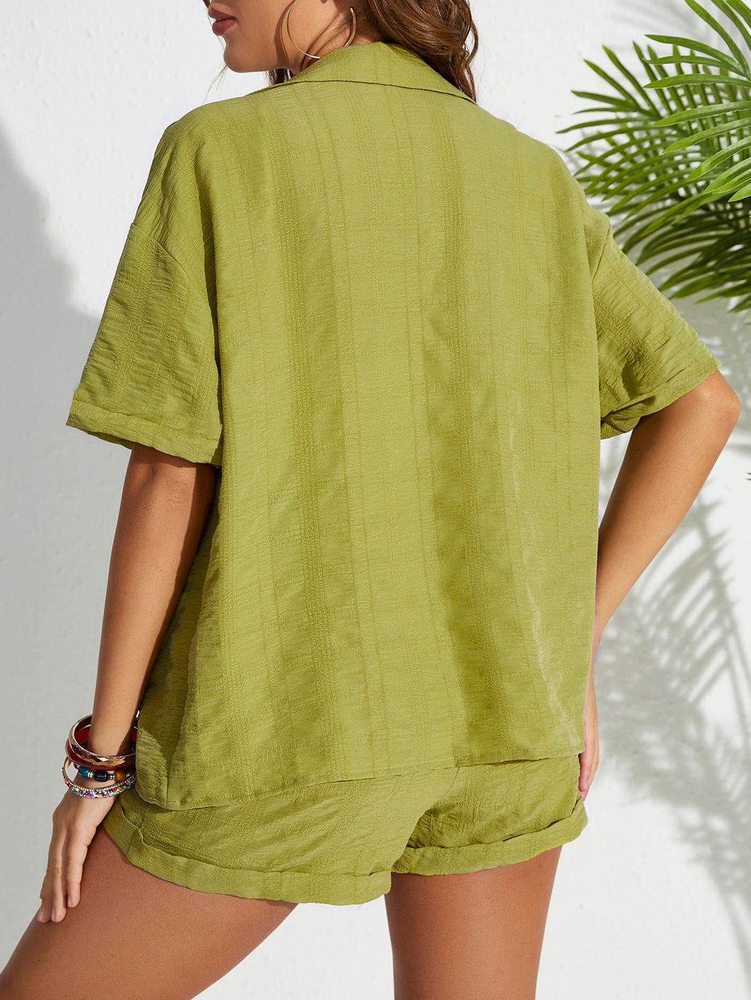 Green Shirt Style Folded Hem Co-Ord Set