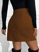 Brown Textured Knit Side Slit Skirt