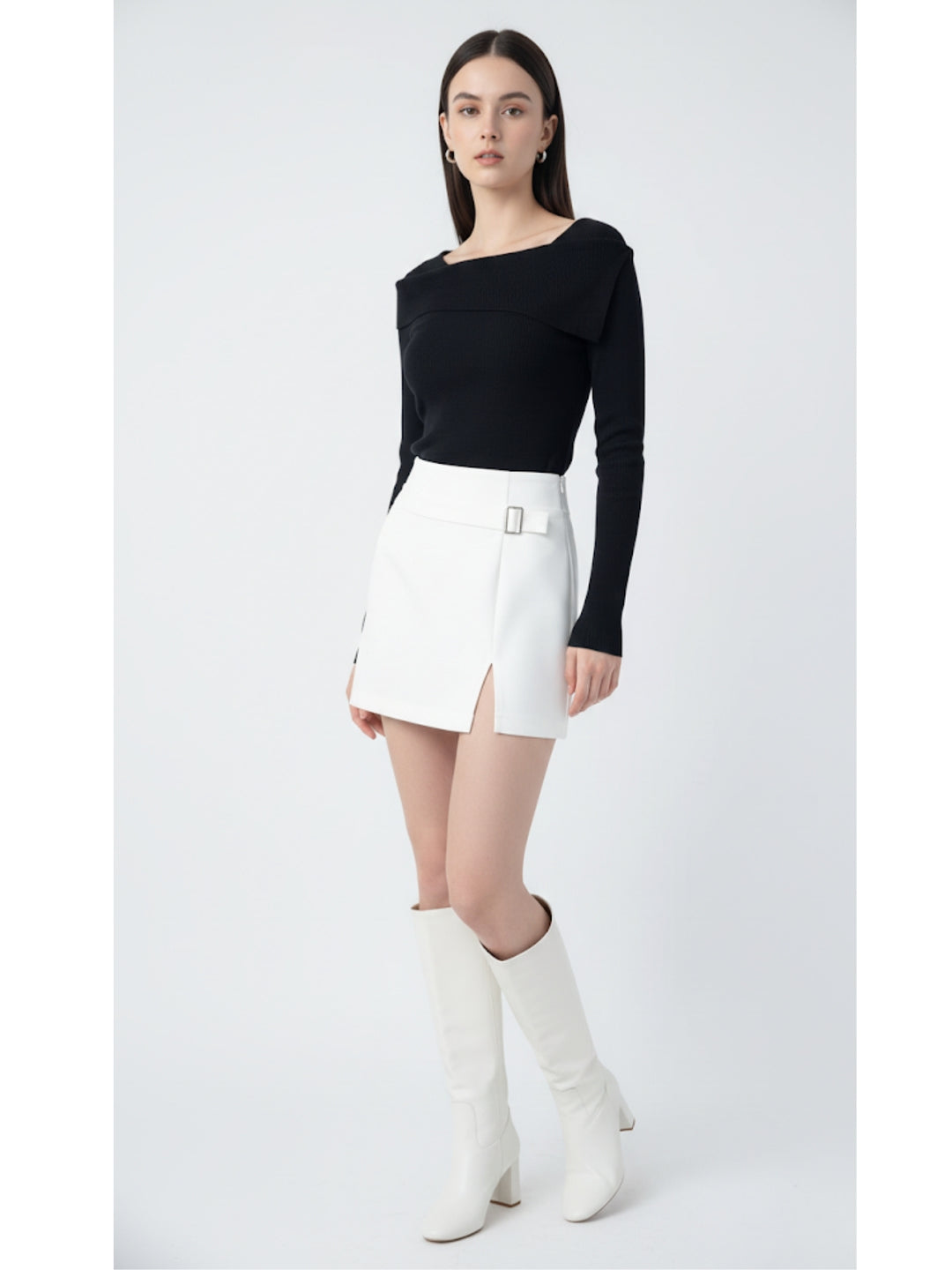 Black Full Sleeve Round Neck Neck Wrap Top