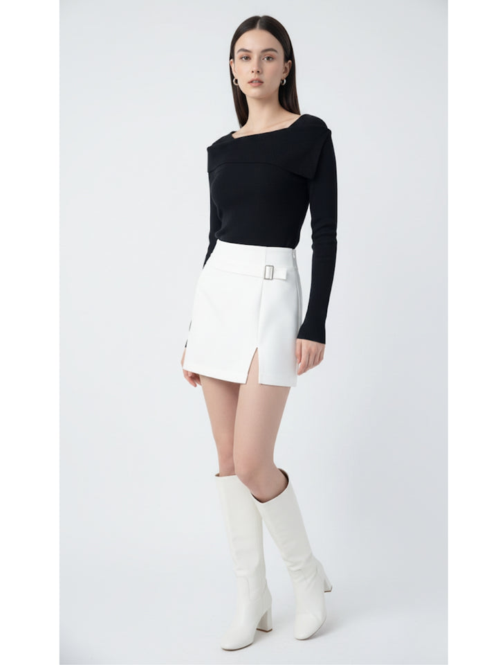 Black Full Sleeve Round Neck Neck Wrap Top