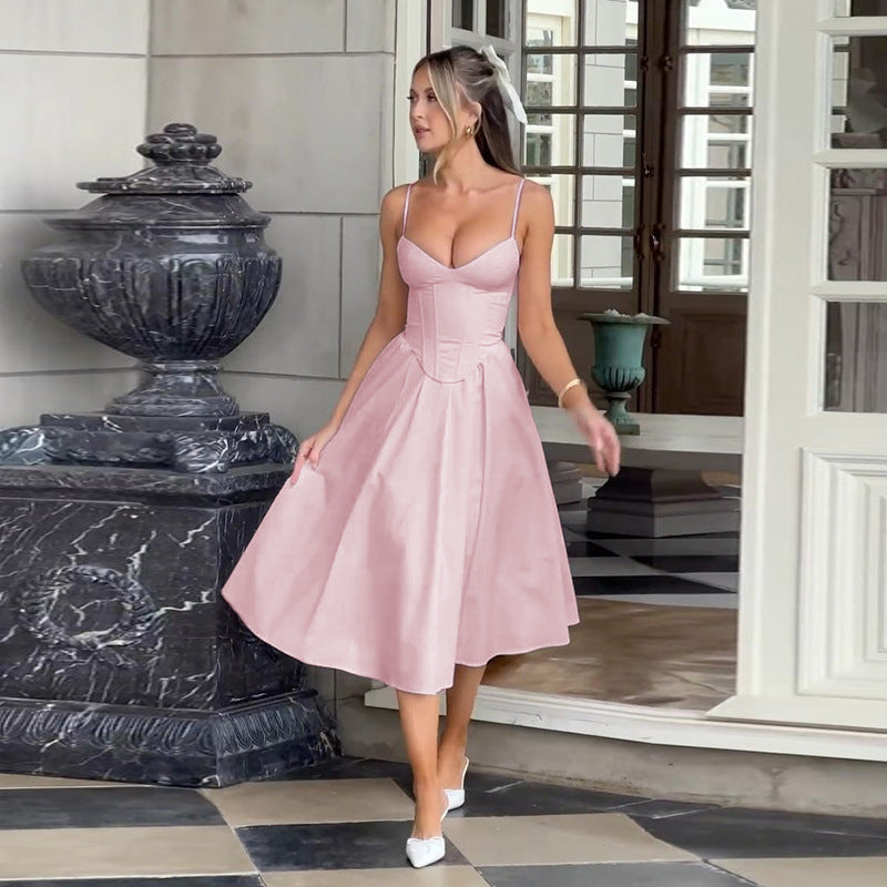Pink Pointed Waistline Bustier Top Dress