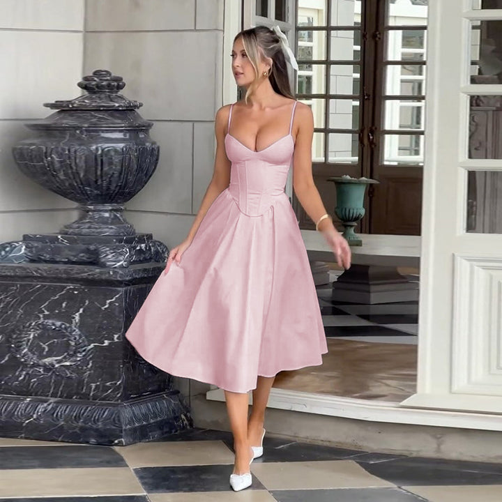 Pink Pointed Waistline Bustier Top Dress